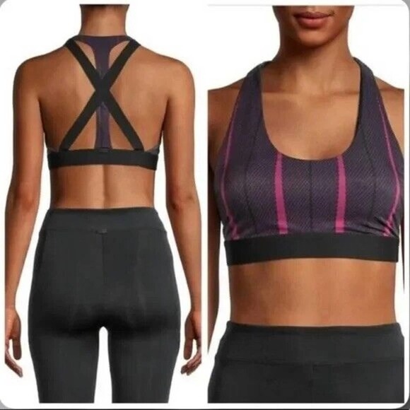 KORAL Black Skyscraper Striped criss croos back Sports Bra size M - Picture 1 of 8